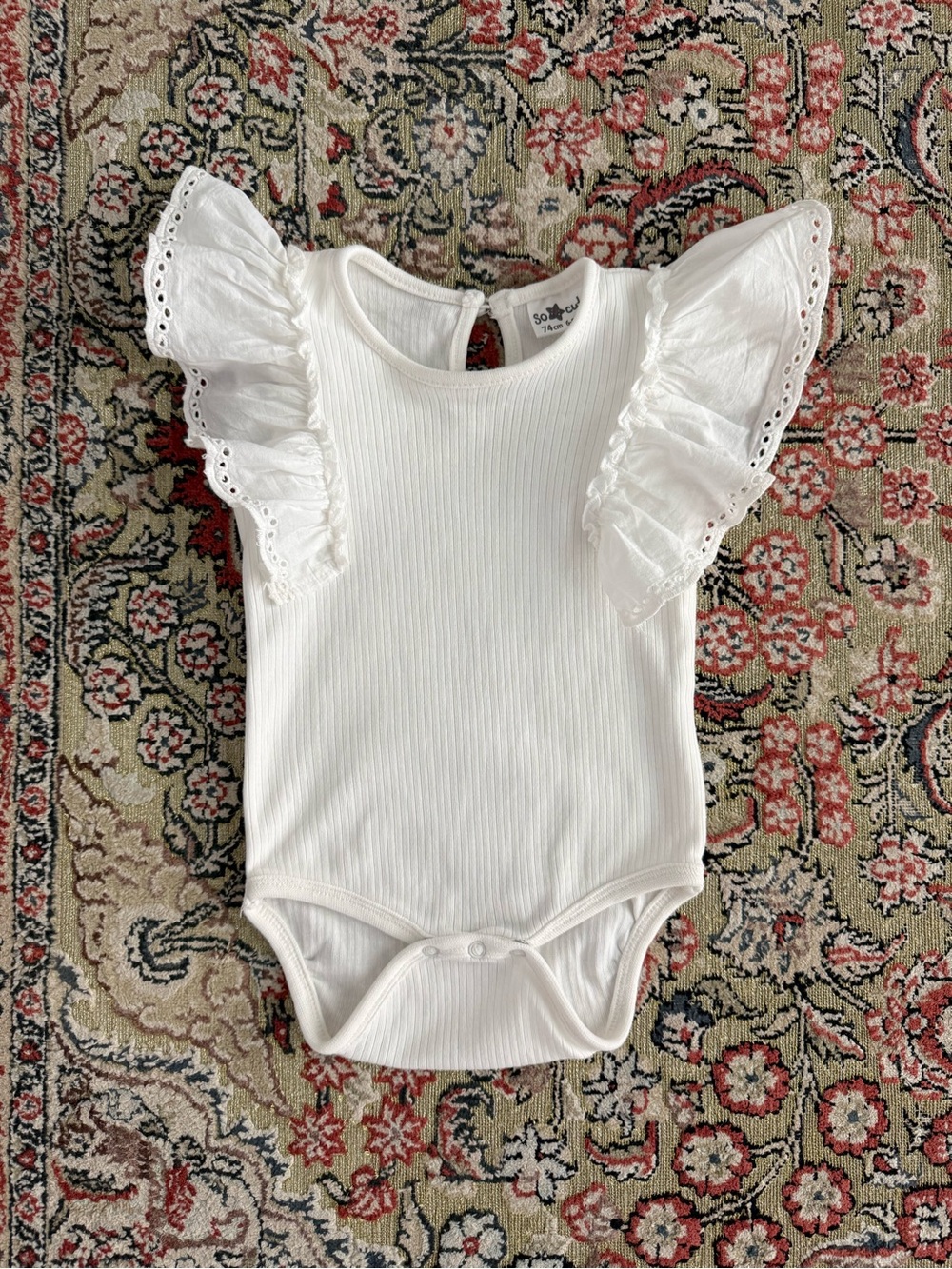 Toddler White Ruffle Sleeve Ribbed One-Piece Bodysuit - Picture 1 of 5